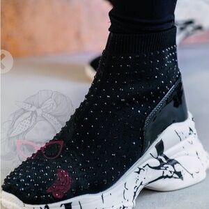 Black Avant-Garde Sock Sneakers with Artistic Sole